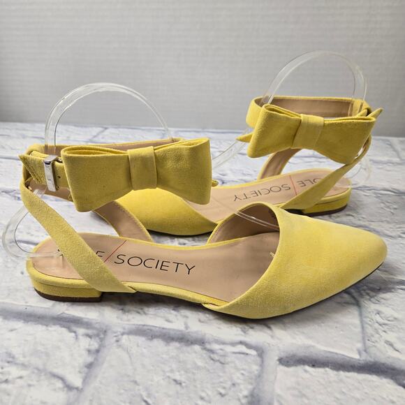 Sole Society Butter Yellow Pollie Flats Ankle Strap with Bow size 8.5M Kid Suede - Picture 4 of 16